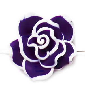 Margele polymer, floare violet cu contur alb, 30~32x14mm 1 buc