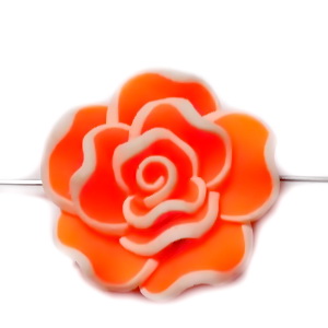 Margele polymer, floare portocaliu-intens cu contur alb, 23~25x11mm
