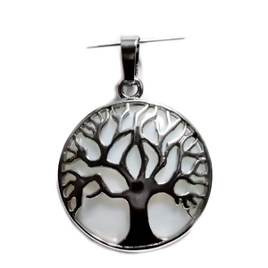 Pandantiv metalic, argintiu inchis, copacul vietii, cu cabochon opal, 31x27x8mm 1 buc