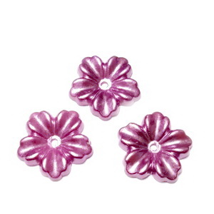Floare cu 5 petale, plastic ABS, imitatie perle plastic, visinie, 12x13x1.5mm