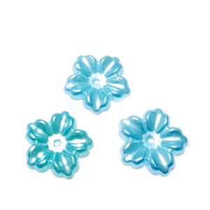 Floare cu 5 petale, plastic ABS, imitatie perle plastic, turcoaz, 12x13x1.5mm 1 buc