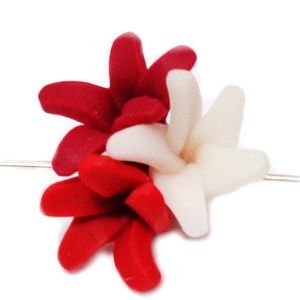 Margele polymer, 3 flori, rosu-alb 18~20x18~19x11~14mm