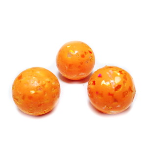 Margele polymer, prelucrate manual, portocalii cu insertii sidef multicolor, 11-12mm