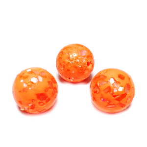 Margele polymer, prelucrate manual, portocaliu intens cu insertii sidef multicolor, 11-12mm