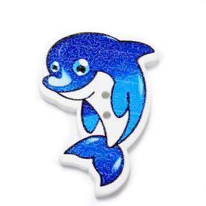 Nasturi lemn, delfin alb cu albastru, 32x22x2mm