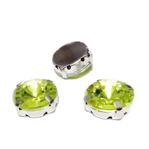 Margele montee rhinestone, plastic, rotunde, verde-galbui, 14x6.5mm