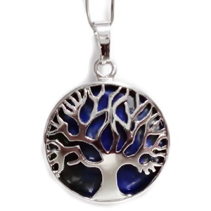 Pandantiv metalic, argintiu inchis, copacul vietii, cu cabochon Lapis Lazuli, 31x27x8mm