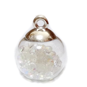 Glob sticla cu accesoriu plastic argintiu si rhinestone AB in interior, 21x15.5~16mm 1 buc