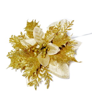 Craciunita auriu deschis cu frunzulite glitter auriu, 13-14cm 1 buc