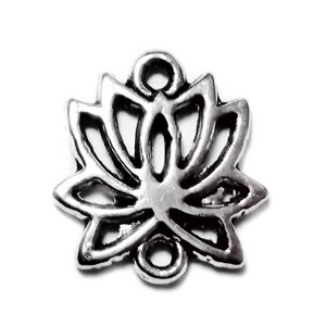 Conector/link argintiu antichizat, floare de lotus, 16x15x2mm