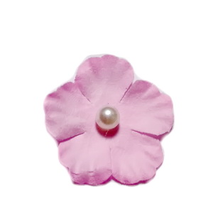 Floare hartie roz cu perla alba, 30mm