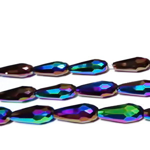 Margele sticla, fatetate, cu reflexe multicolore, lacrima 15x6mm