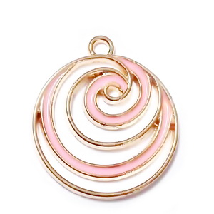 Pandantiv metalic, emailat, auriu cu roz, spirala 24x21x1.5mm