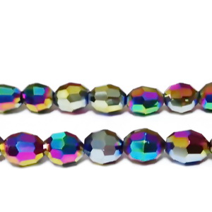 Margele sticla, ovale, placate multicolor, 7.5x6mm 1 buc