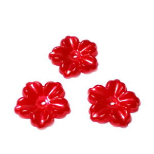 Floare cu 5 petale, plastic ABS, imitatie perle plastic, rosie, 12x13x1.5mm