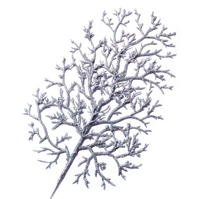 Ornament pt, Craciun, frunza cu glitter argintiu, 23x16cm + codita 22cm