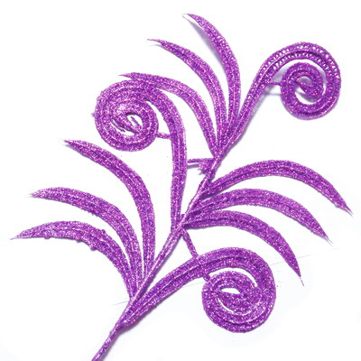 Ornament pt, Craciun, frunza cu glitter violet, 25x20cm + codita 22cm 1 buc