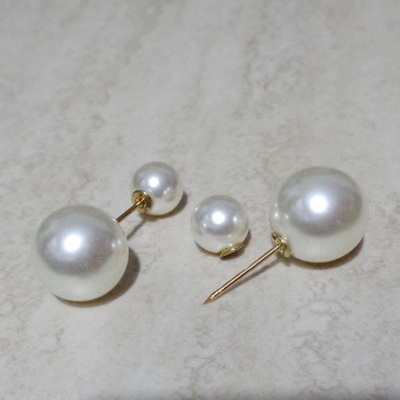 Ace brosa, aurii, 34x1.2mm, perle plastic crem de 10mm si 16mm
