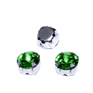 Margele montee rhinestone, sticla, rotunde, verde deschis, 9x6.3mm