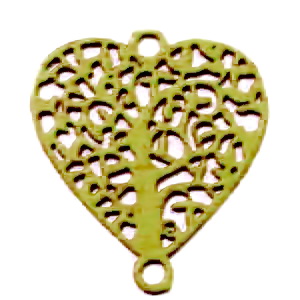 Conector/link otel inoxidabil 430, auriu mat, inima cu copacul vietii, 14.5x13x0.5mm 1 buc