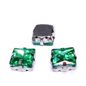 Margele montee rhinestone, sticla, patrate, verde smarald, 12.5x12.5x7.5mm 1 buc