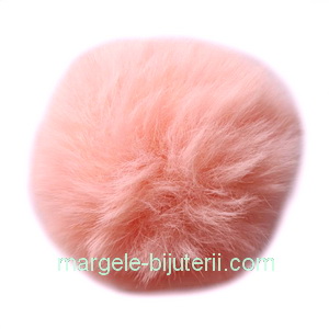 Pandantiv rotund din imitatie blana de iepure, cu elastic pt. prindere, roz-somon, 55~74mm 1 buc