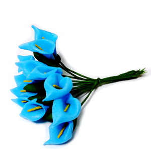 Buchet 12 cale albastre, floare latex si codita sarma, 8-9cm