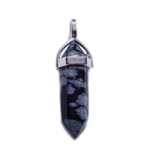 Pandantiv obsidian, 38x8mm cu agatatoare argintiu inchis 1 buc