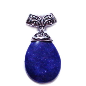Pandantiv lapis lazuli cu accesoriiu argintiu antic, lacrima 43x30x8mm 1 buc