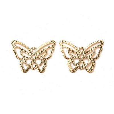 Pandantiv metalic placat cu aur, fluturas 11x15x0.5mm 1 buc