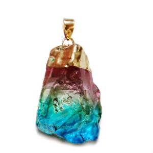 Pandantiv cristal quartz, multicolor cu auriu, 45~47x28~30mm