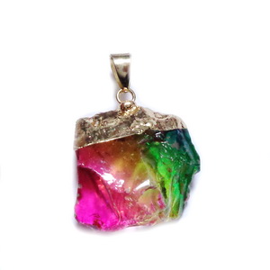 Pandantiv cristal quartz, multicolor cu auriu, 45~47x28~30mm 1 buc