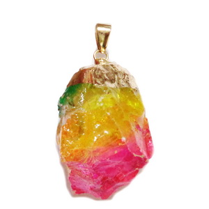 Pandantiv cristal quartz, multicolor cu auriu, 46~49x29~31mm