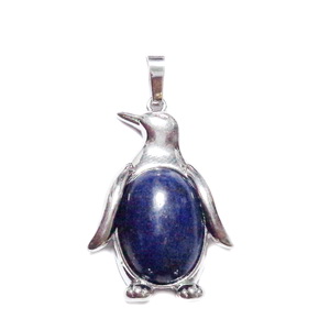 Pandantiv argintiu inchis pinguin cu cabochon lapis lazuli, 34~35x24~25x5~8mm 1 buc