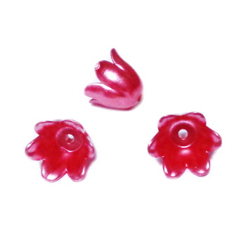 Flori plastic ABS, perlate, rosii, 10x11x8.5mm 1 buc