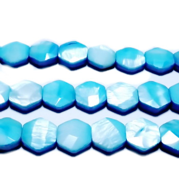 Perle sidef, bleu, hexagonale, multifete, 12x12x4.5mm 1 buc
