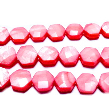 Perle sidef, roz, hexagonale, multifete, 12x12x5mm 1 buc