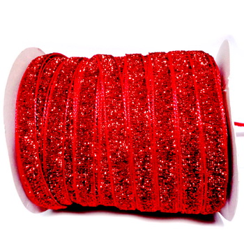 Panglica cu fir lurex rosu, 1 cm 1 m