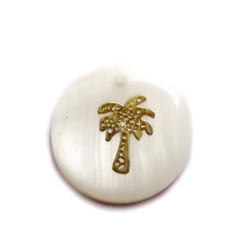 Pandantiv sidef alb, 16x4mm cu palmier auriu