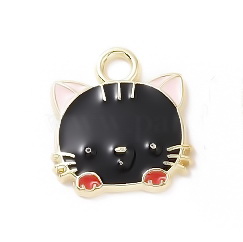 Pandantiv metalic auriu, emailat, cap de pisica negru,15x13.5x2mm