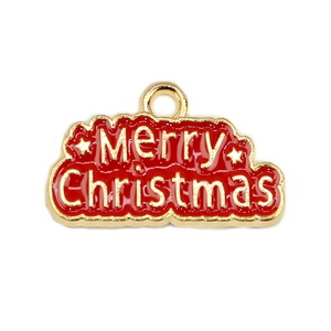 Pandantiv auriu, emailat, Merry Christmas, 20x13x1.5mm