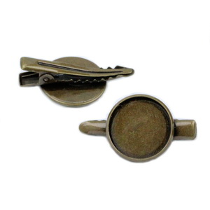 Clama(agrafa) prindere par 35mm, culoare bronz, cu baza cabochon de 18mm 1 buc