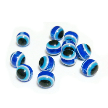 Margele rasina, albastru-alb-negru, ochiul lui Horus (ochiul norocos), 8mm 10 buc