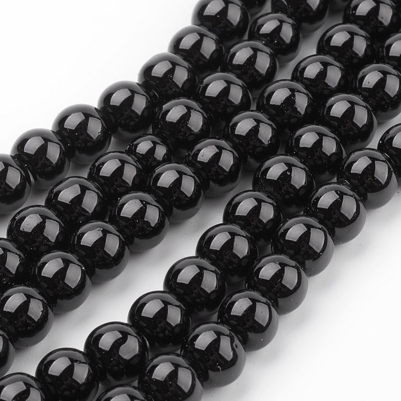 Perle sticla, negre, 8 mm 10 buc