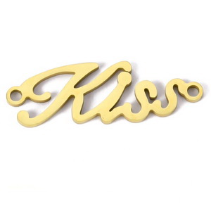 Conector/link otel inoxidabil 201 cuvantul "Kiss", auriu, 9.5x26x1mm