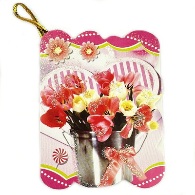 Felicitare carton cu flori, 7x5.5cm, model 16