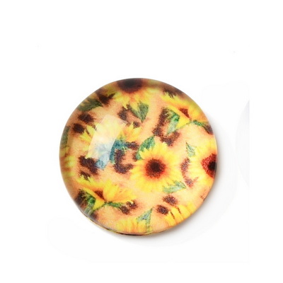Cabochon sticla, galben cu floarea soarelui, 12x4.5mm 1 buc