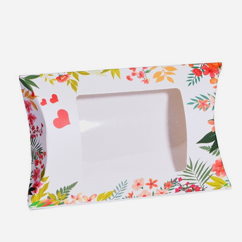 Cutie cadou carton alb cu flori, perna, 13x8x2.5cm 1 buc