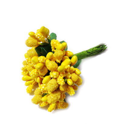 Buchet 12 flori galben inchis, din stamine, 7-8 cm 1 buc