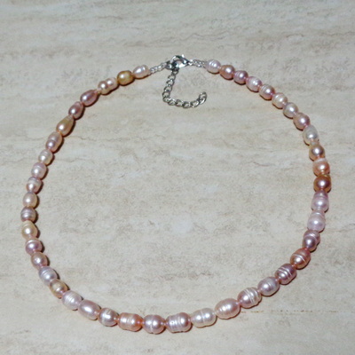 Colier perle de cultura roz, albe si mov, 7~8x5.5~6mm, 46 cm